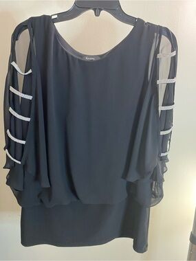 MSK Black Cold-Shoulder Blouse with Rhinestone Strap Detail